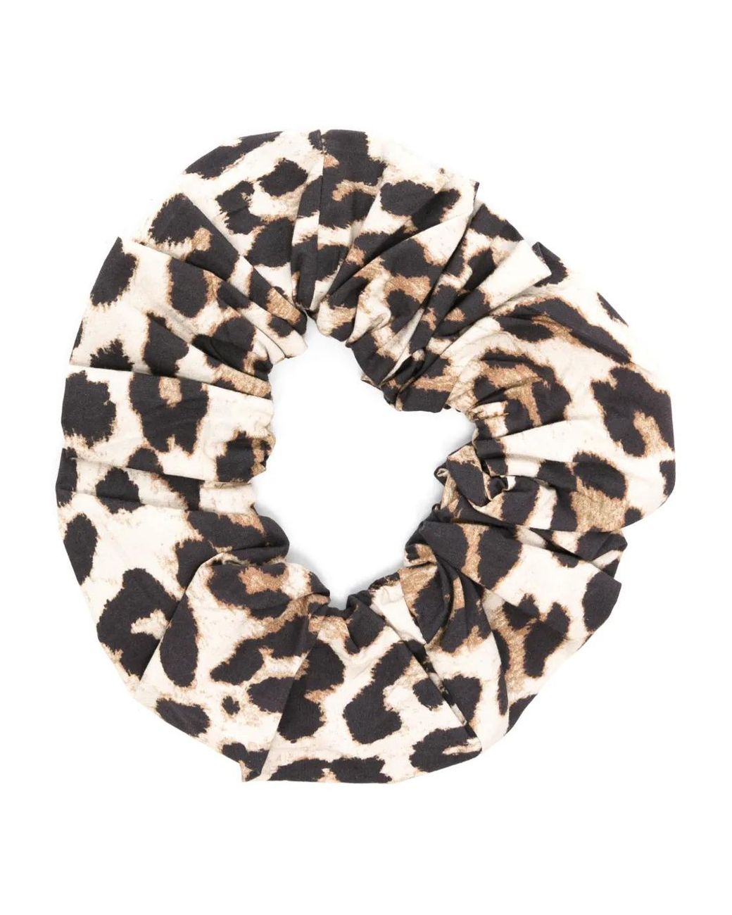 Ganni Brown Animal-Print Organic Cotton Scrunchie