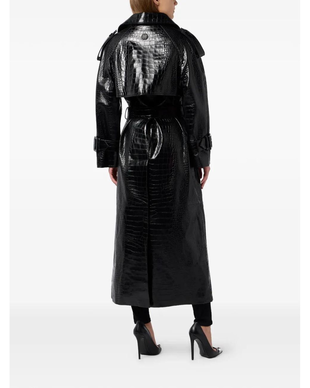 Philipp Plein Black Long Trench Coat Cocco