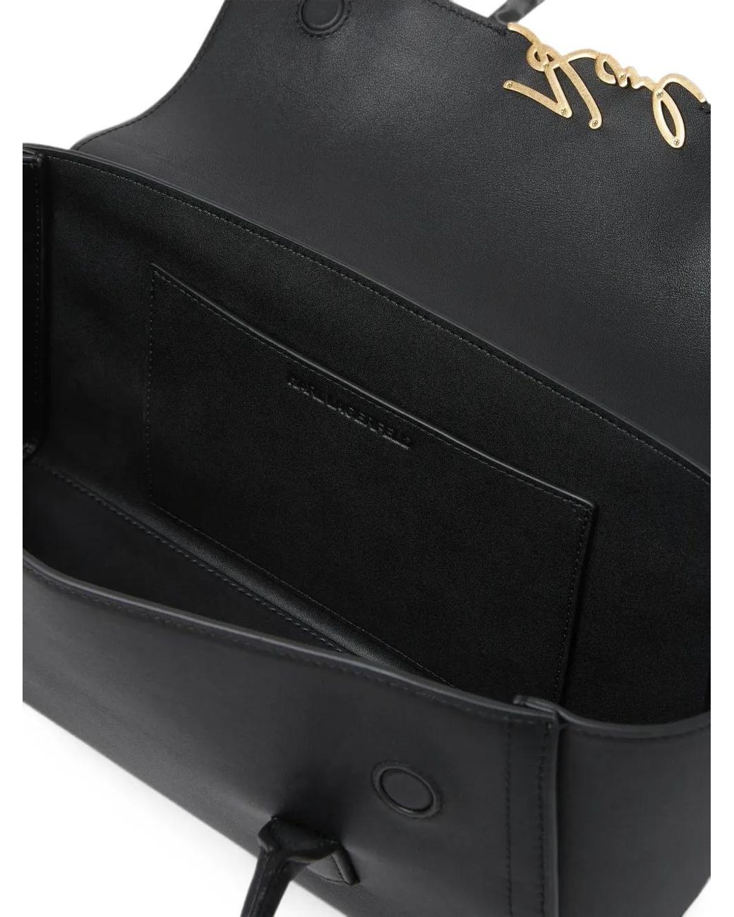 Karl Lagerfeld Black K/Signature Leather Shoulder Bag