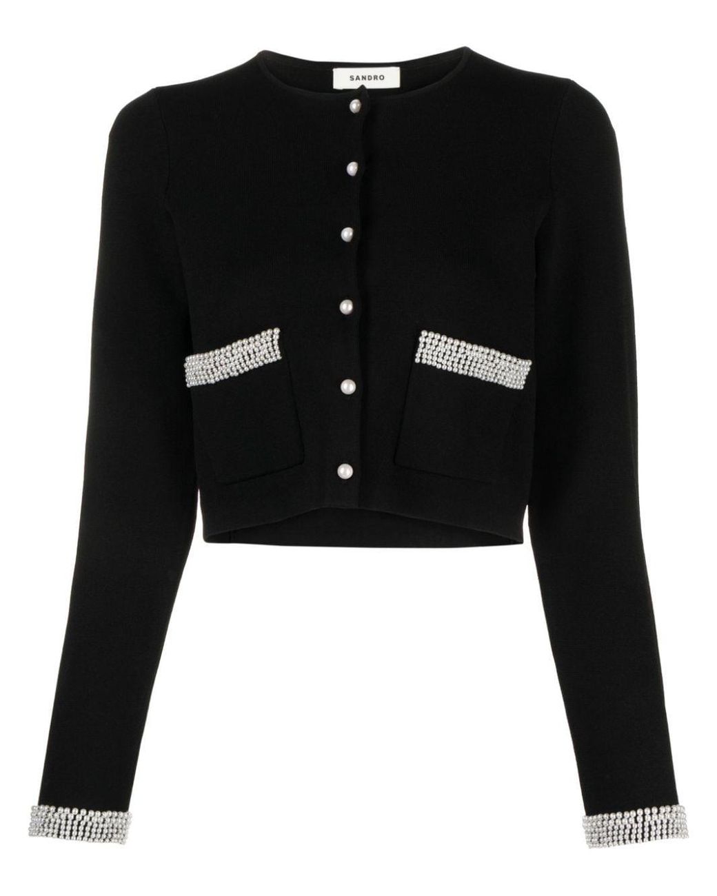 【海外限定】Sandroジャケット☆Faux pearl-embellished tweed-t Sandro Faux Pearl-Embellished Jacket in Black | Lyst