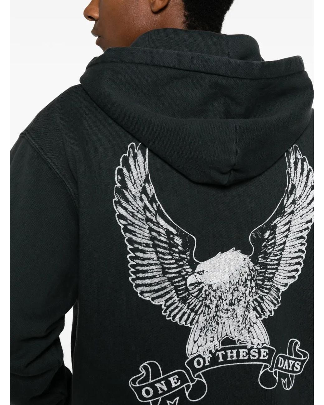 One Of These Days Black Graphic-Print Zip-Up Hoodie for men