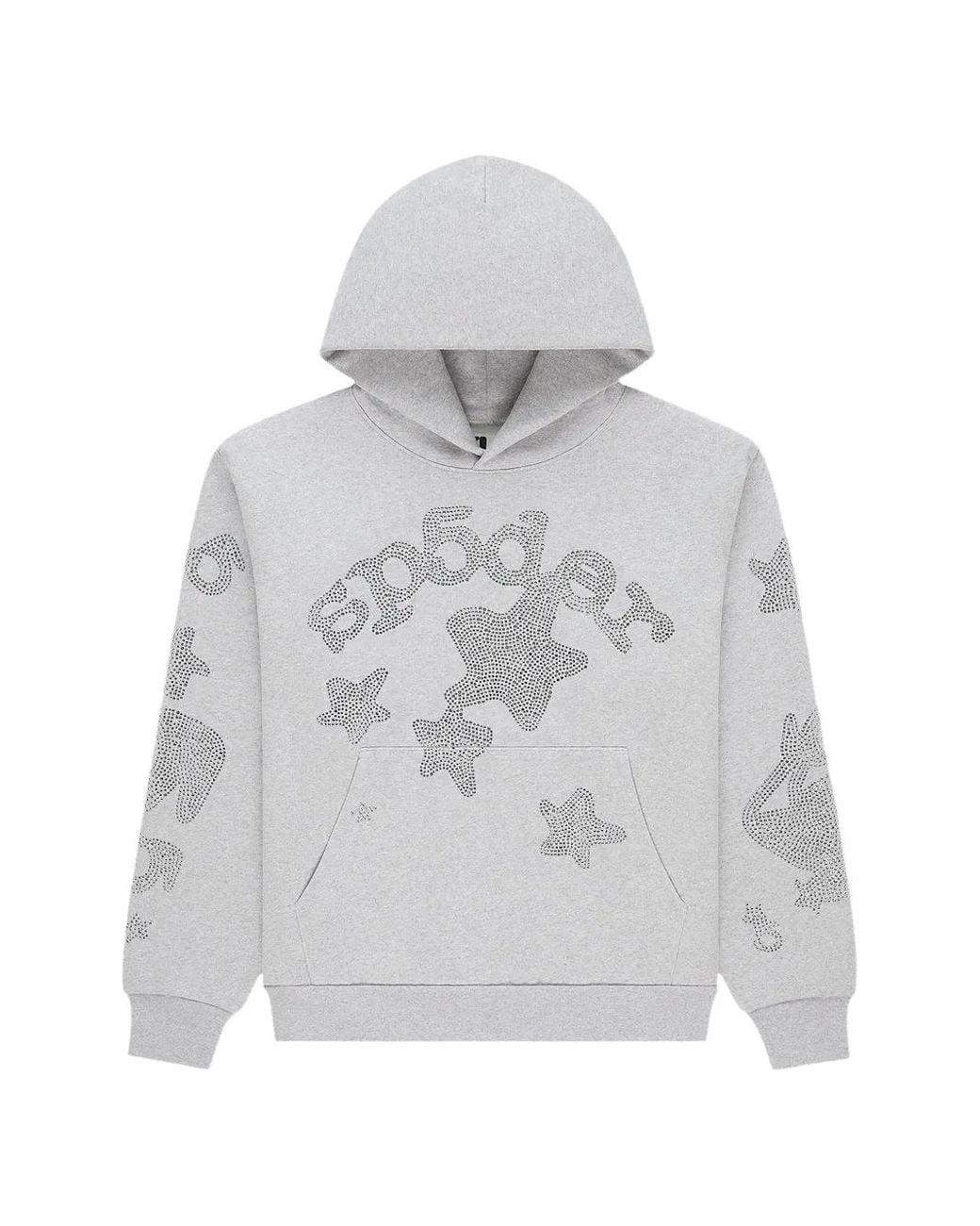 Sp5der Gray Rhinestone-Detail Hoodie for men