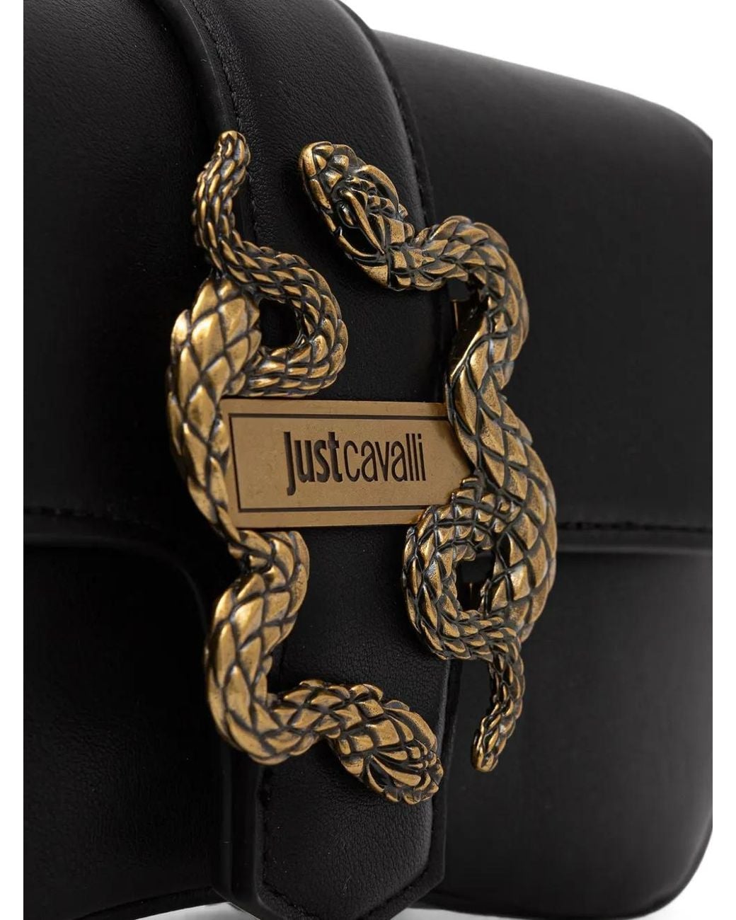Just Cavalli Black Snake-Plaque Cross Body Bag