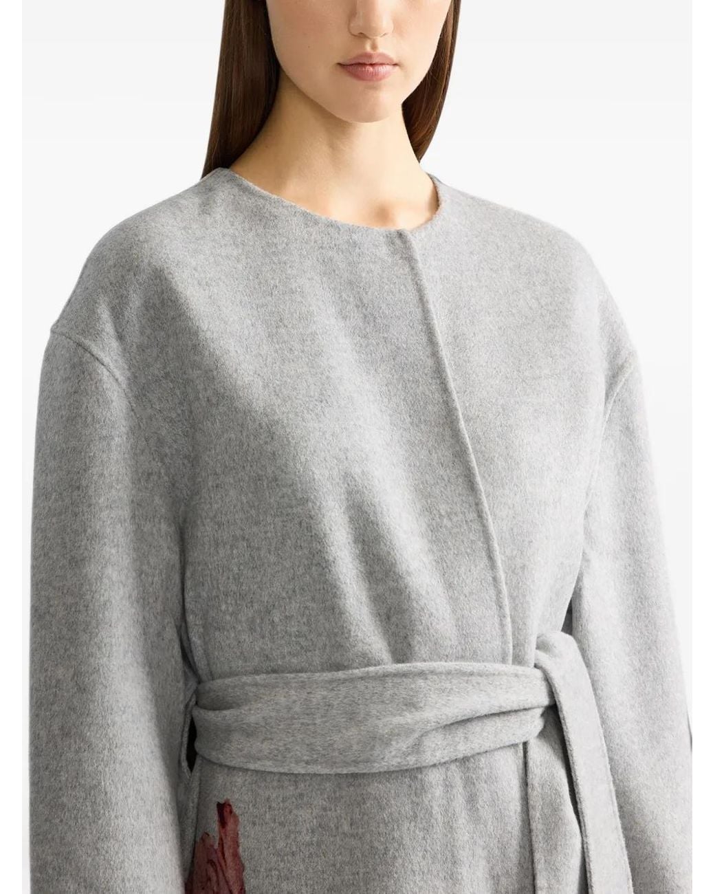 Erdem Gray Floral-Print Belted Coat