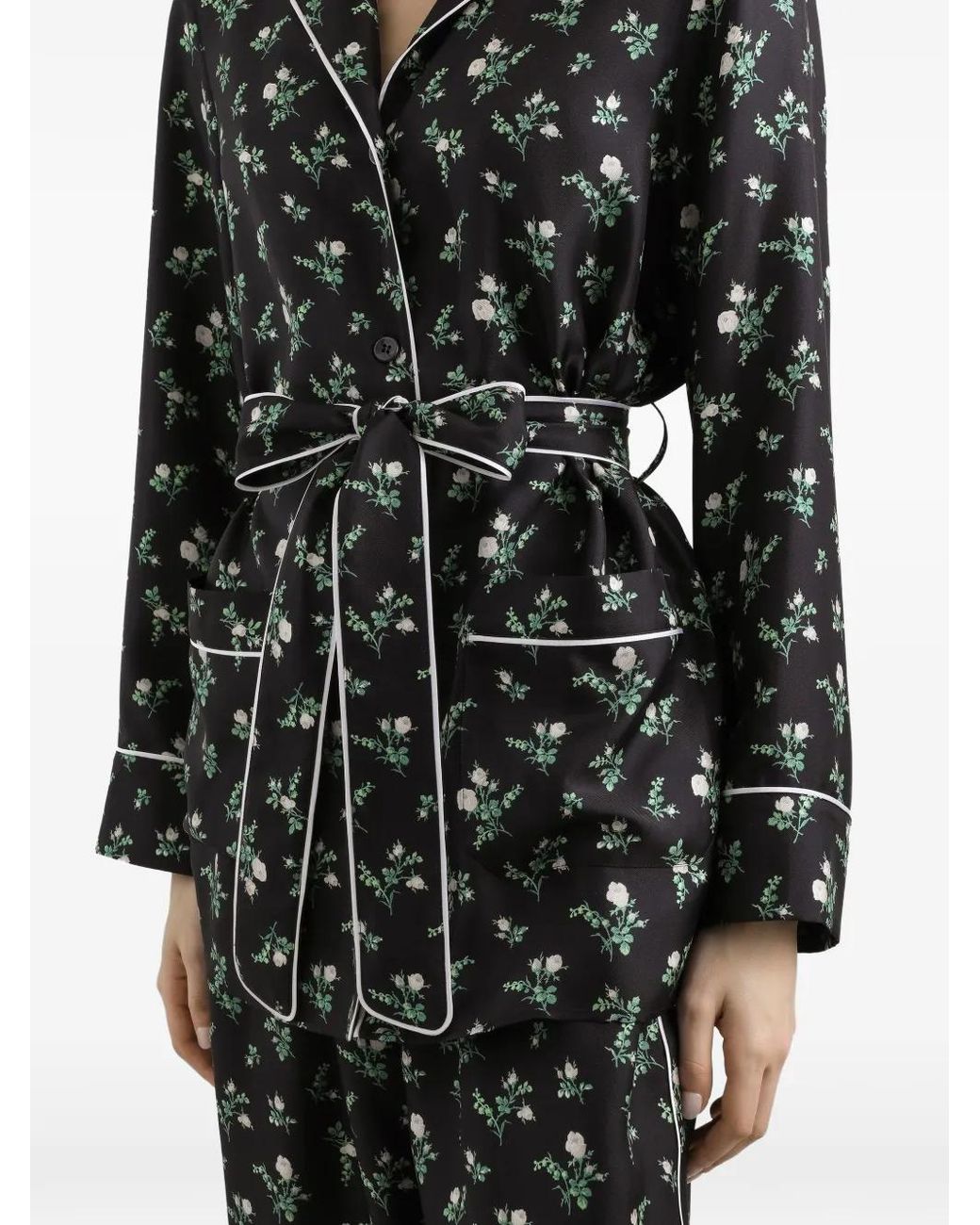 Dolce & Gabbana Black Roses And Lilies Of The Valley-Print Twill Shirt