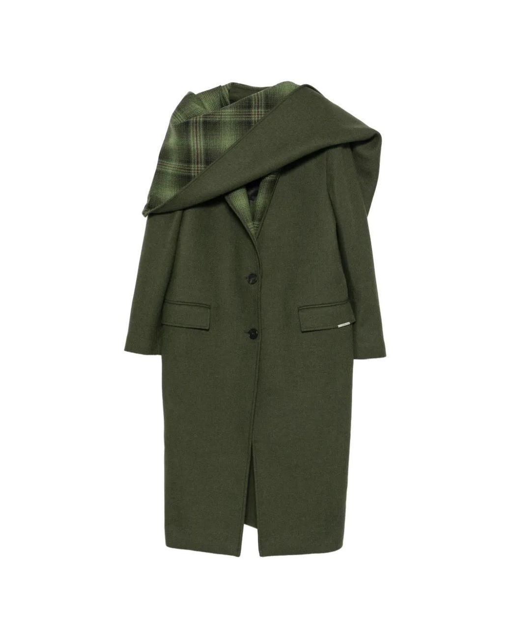 The Attico Green Manteau À Carreaux Et Détail Écharpe