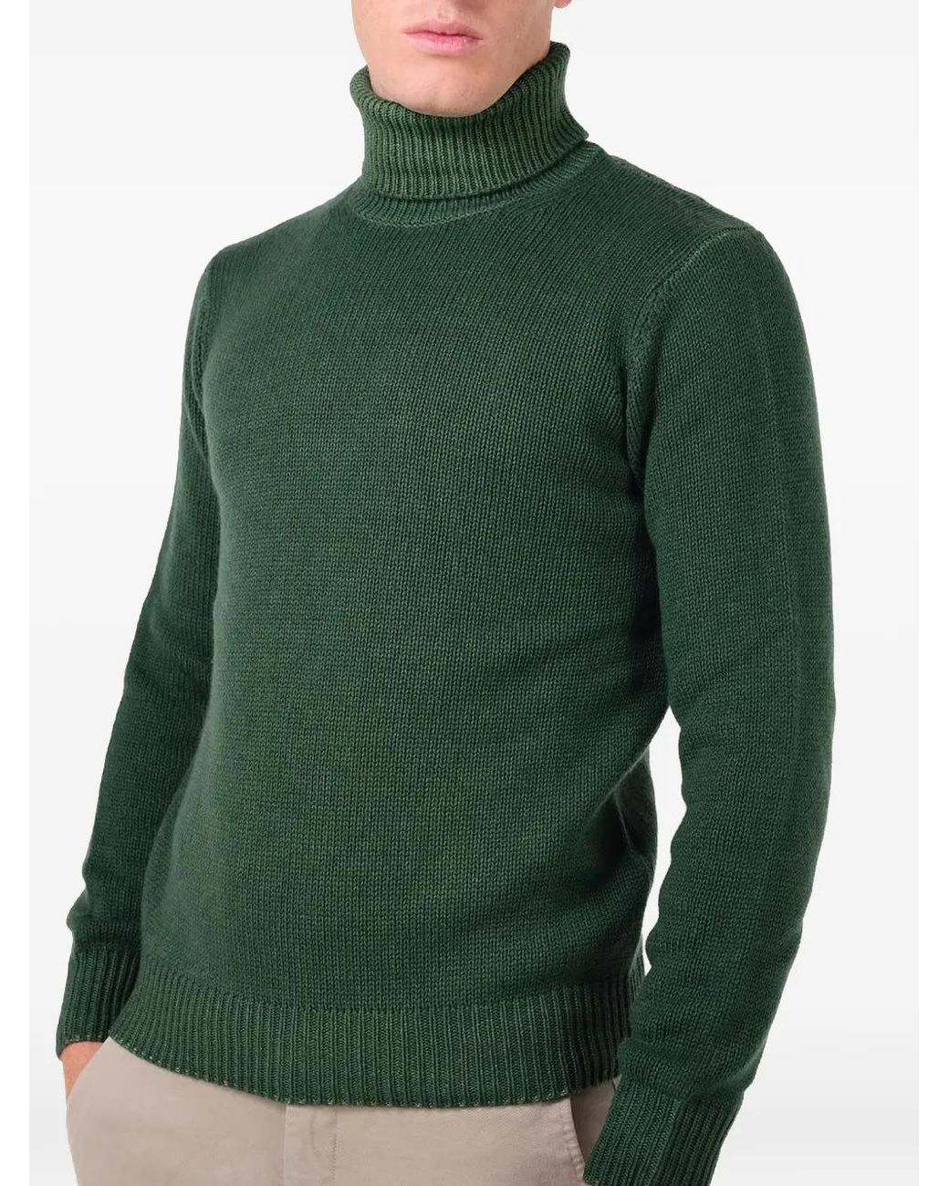 Al Duca D'aosta Green Ribbed-Knit Roll-Neck Sweater for men