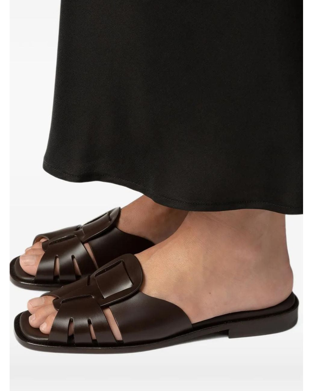 Hereu Black Ancora Squared Flat Sandals