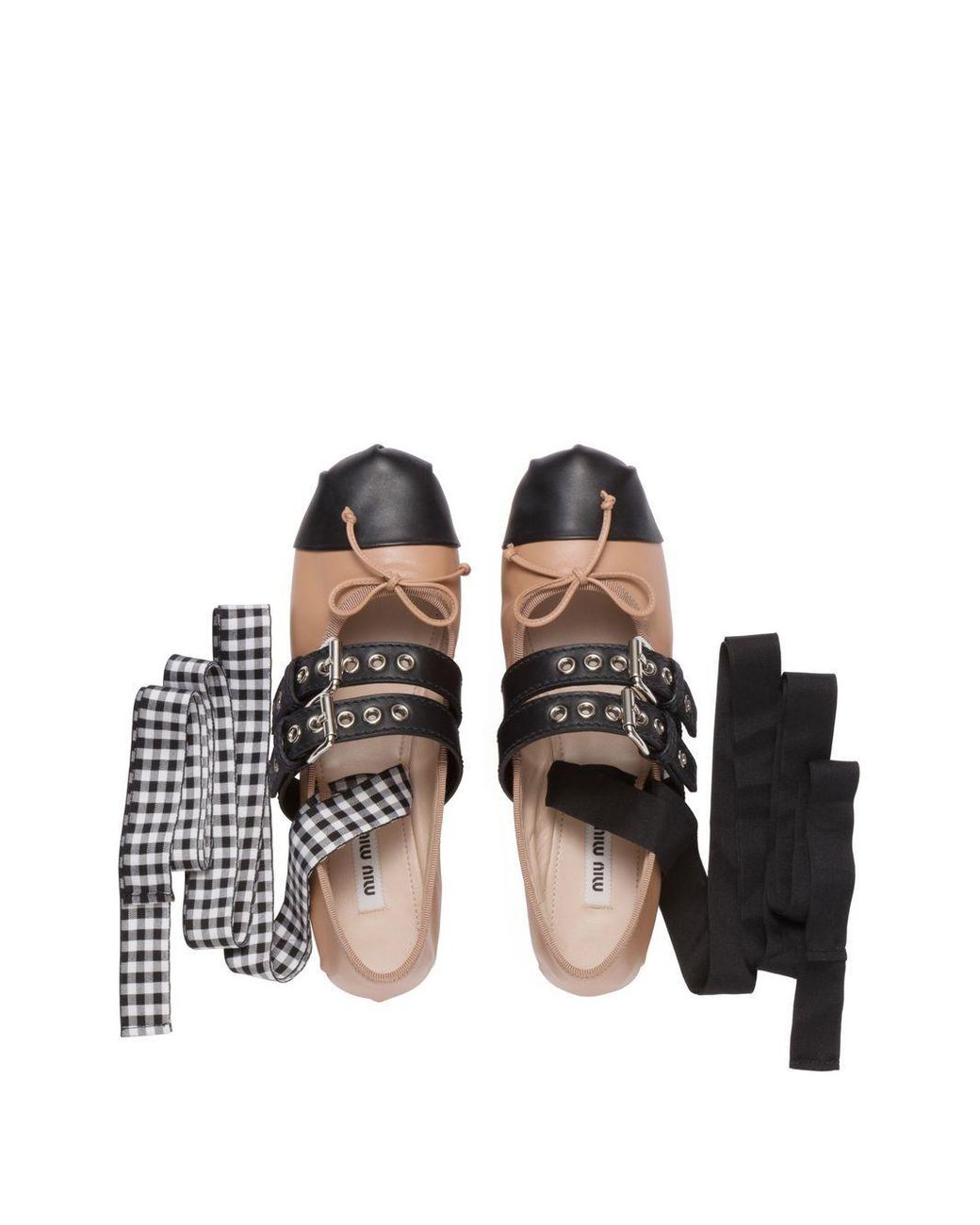 Miu Miu Ankle Tie-fastening Buckle Ballerina Shoes in Brown | Lyst