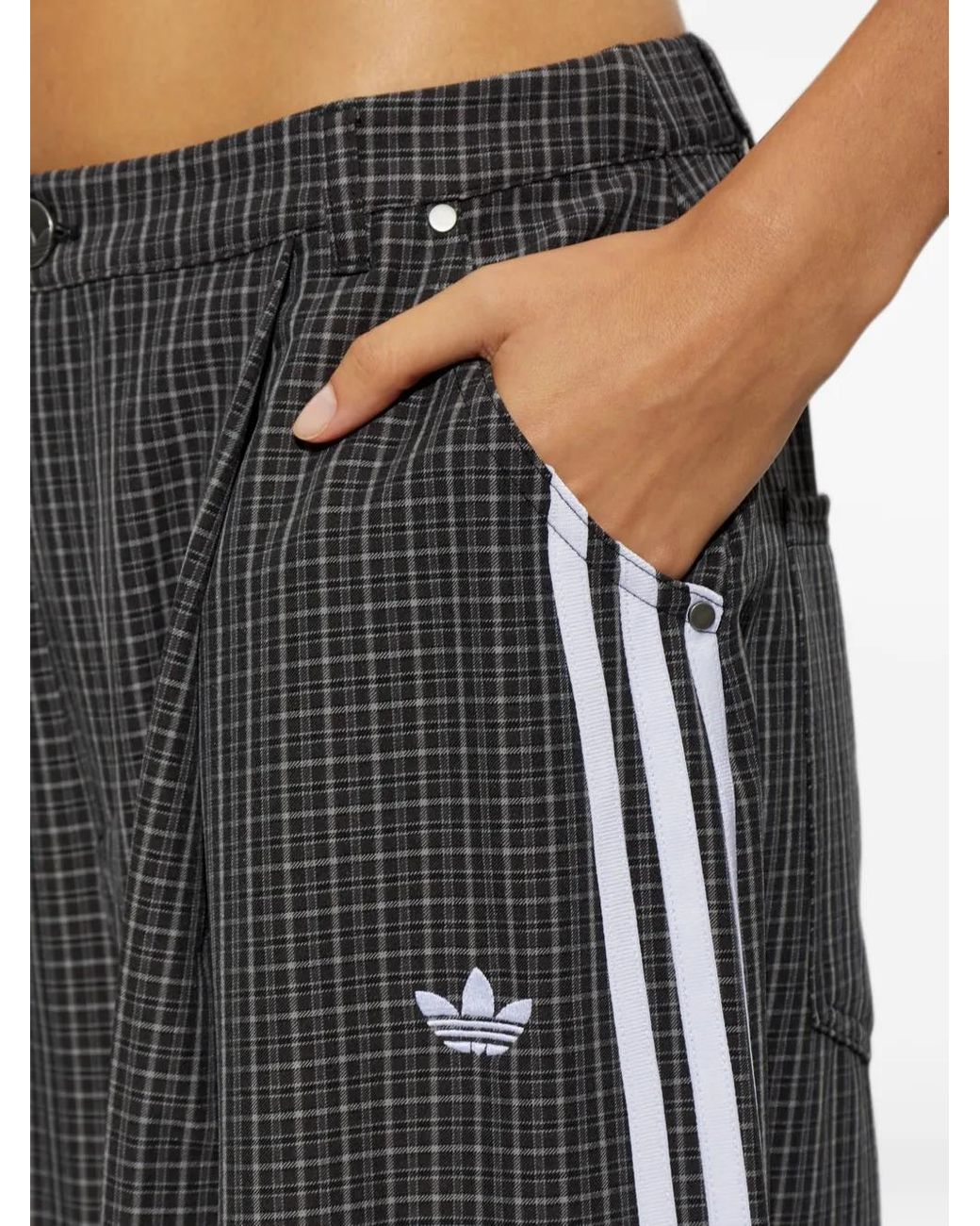 Adidas Gray Check-Pattern Wide-Leg Trousers
