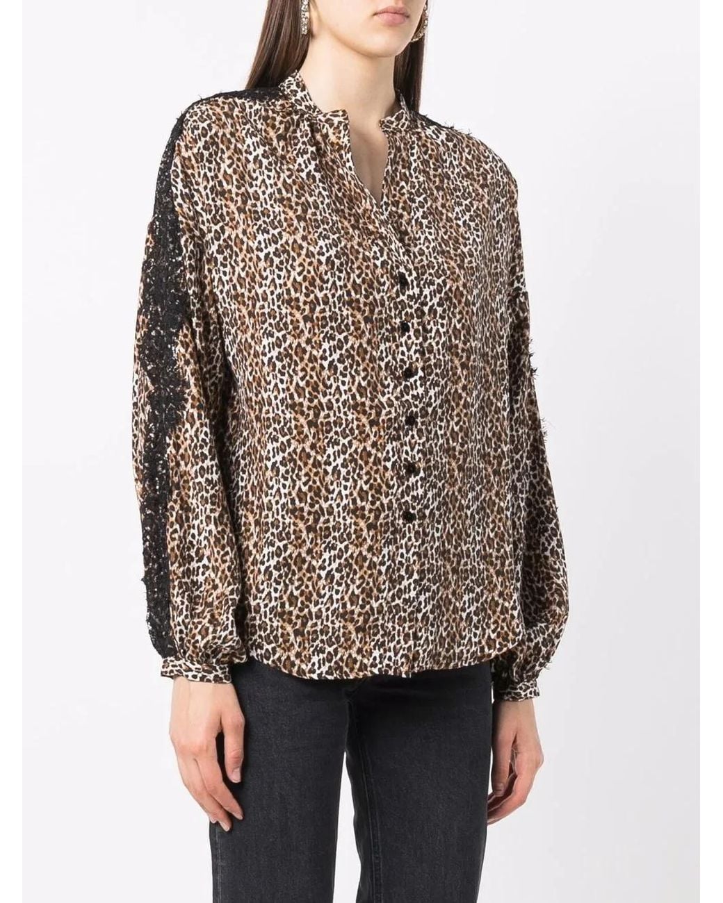 Gold Hawk Brown Silk Leopard Print Blouse