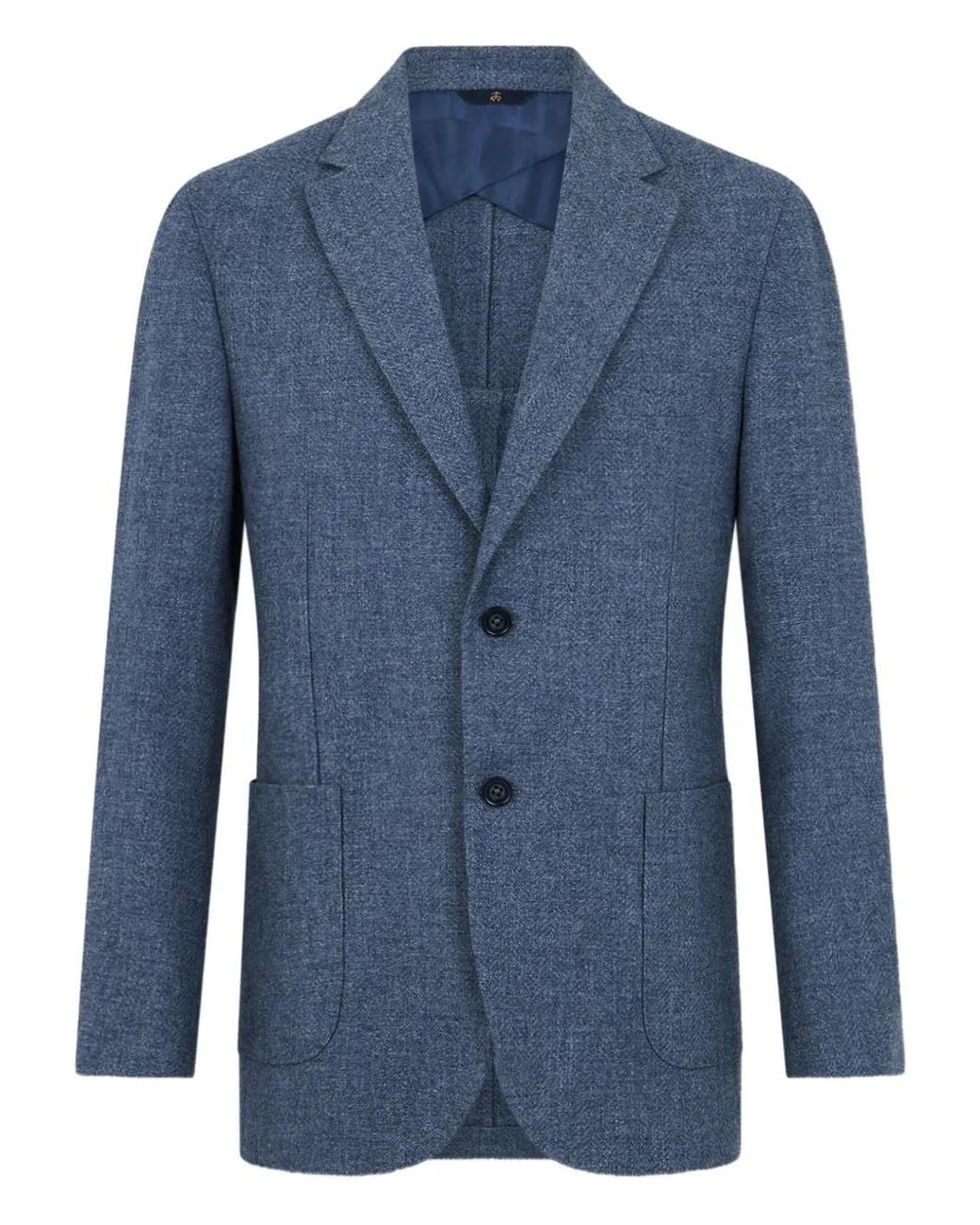 Brooks Brothers Blue Herringbone-Pattern Wool-Blend Blazer for men