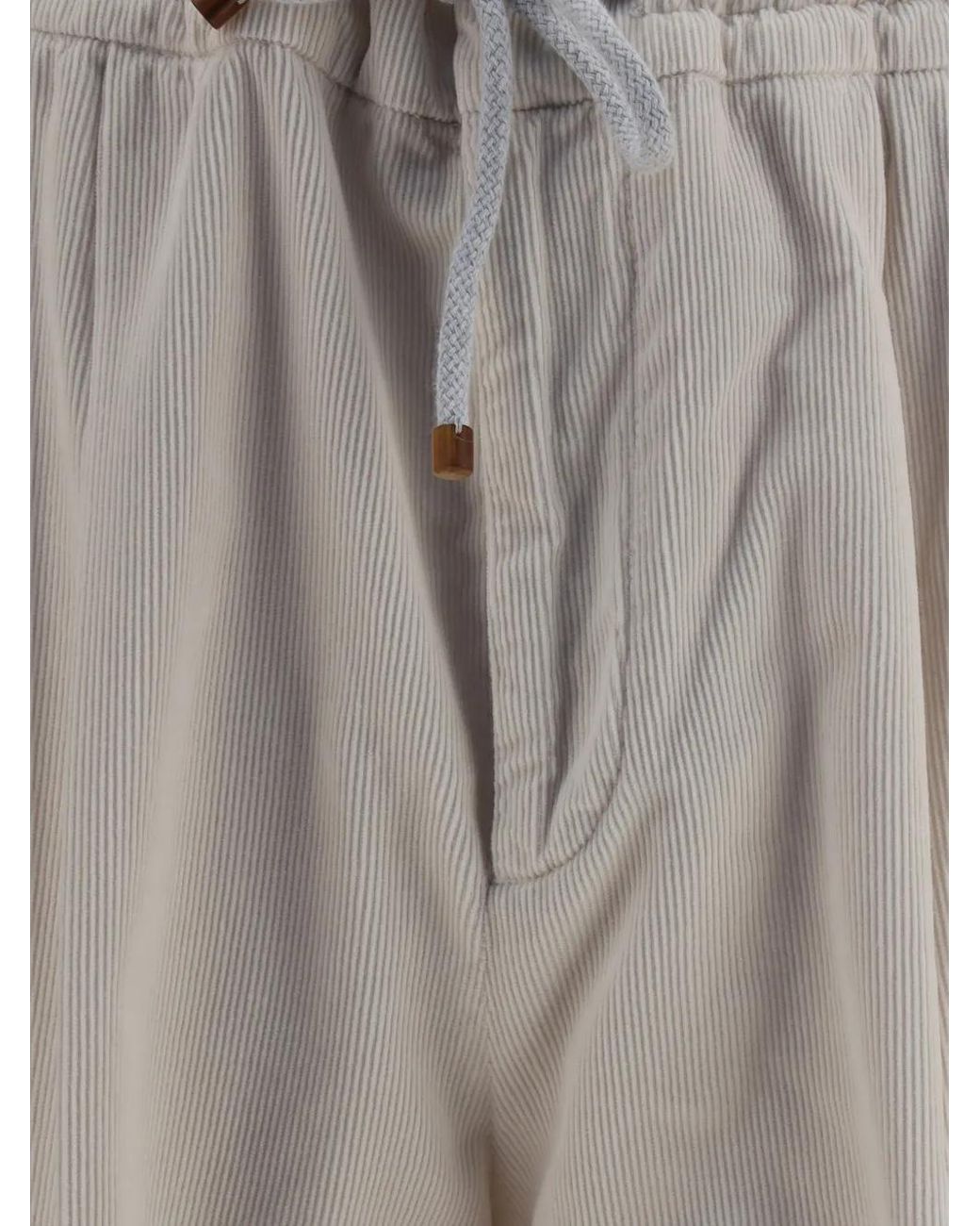 Brunello Cucinelli Gray Garment-Dyed Cotton Narrow Wale Corduroy Trousers With Drawstring And Double Pleats for men