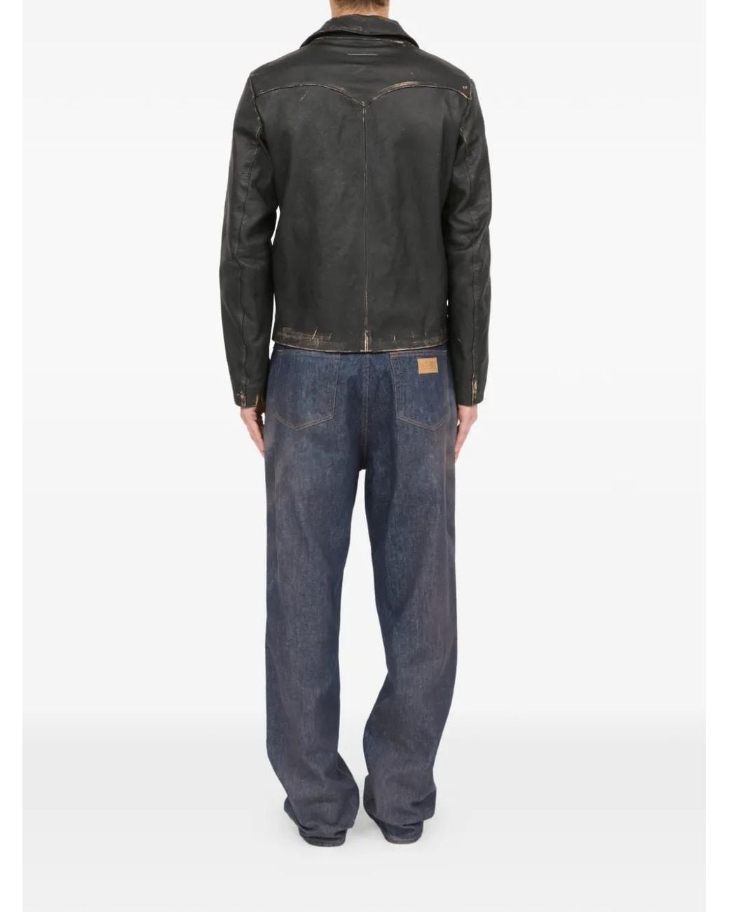 MM6 by Maison Margiela Black Distressed Leather Jacket for men