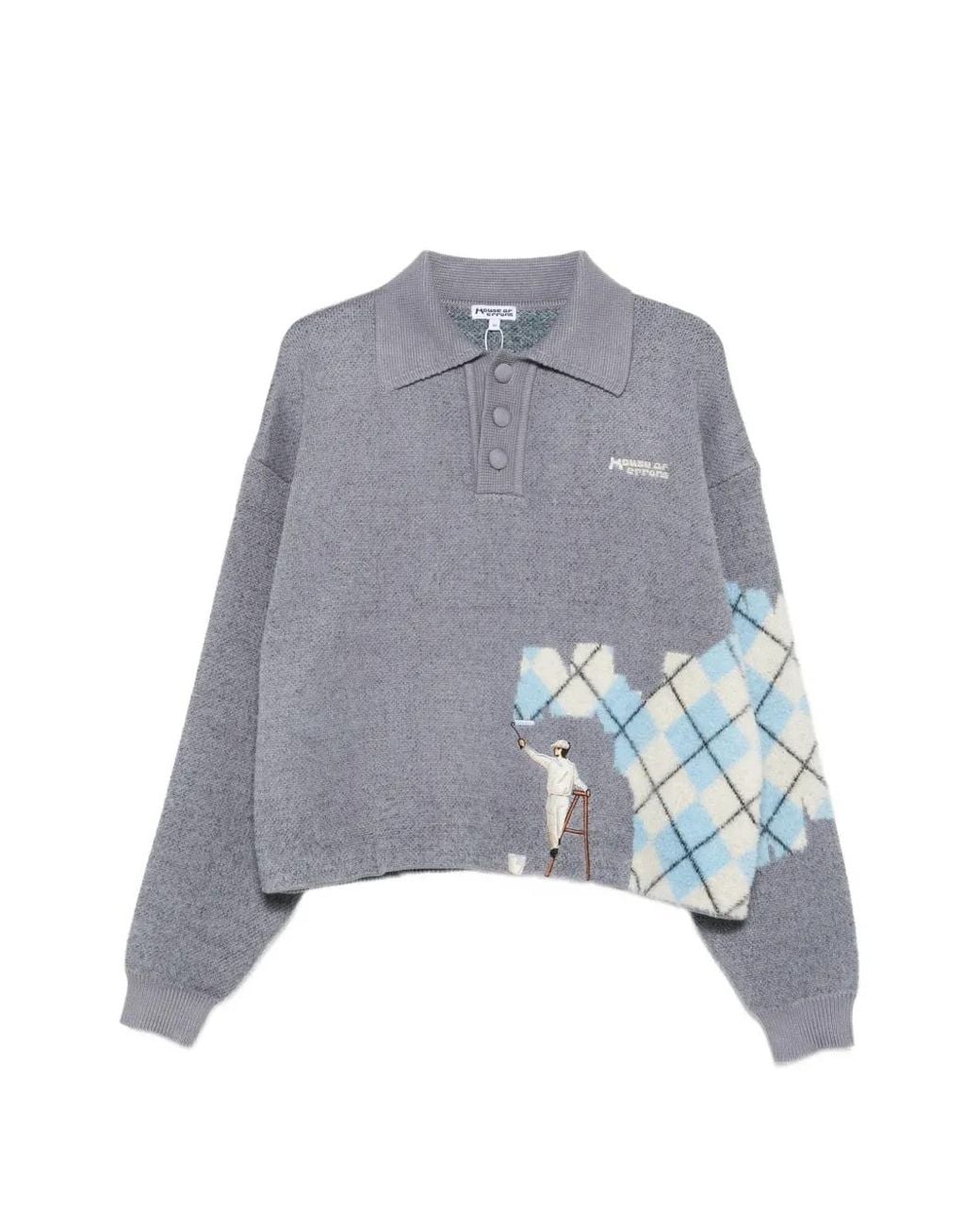House of Errors Gray Logo-Embroidered Polo Shirt for men