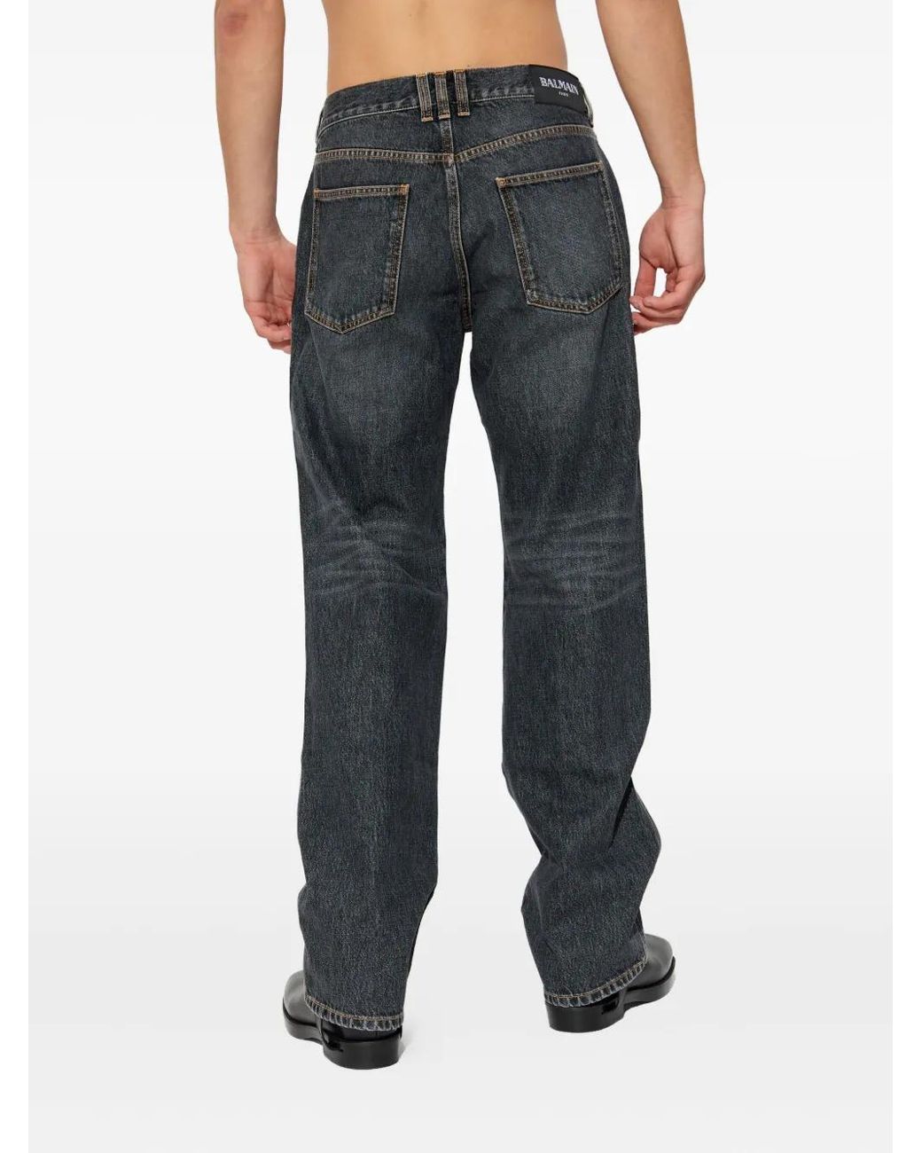 Vaqueros Con Parche Del Logo Balmain de hombre de color Blue