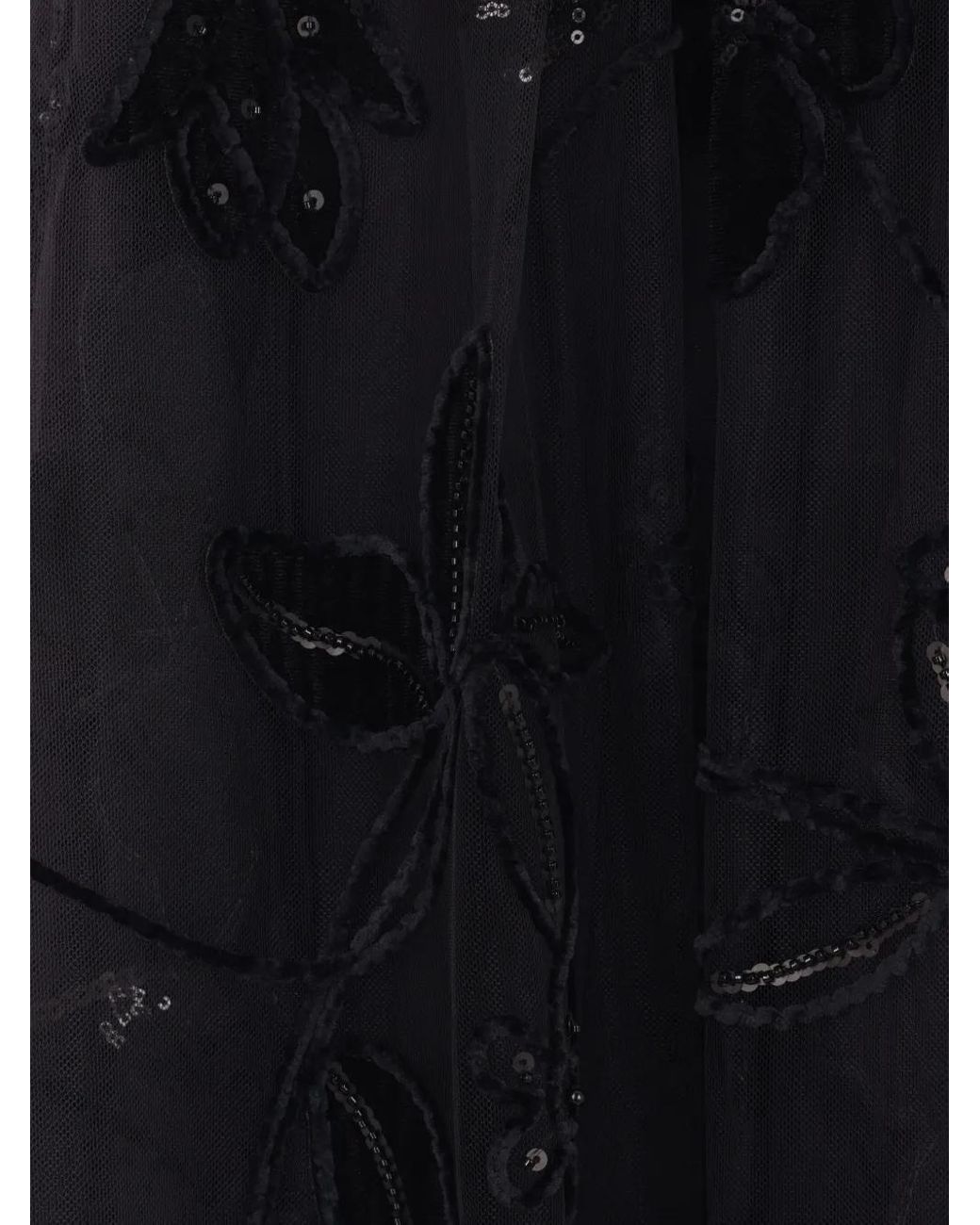 Elie Saab Black Floral-Embroidery Textured Midi Skirt