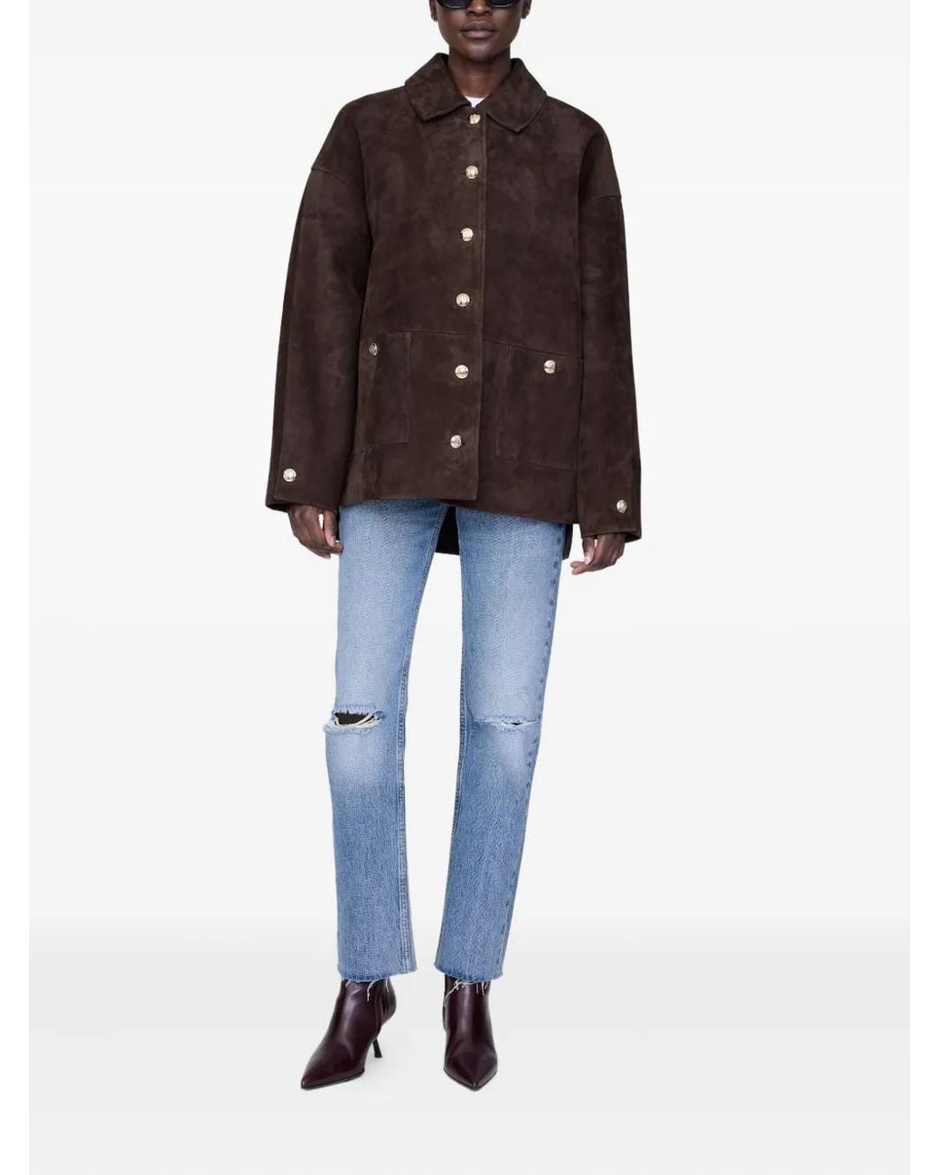 Anine Bing Brown Button Suede Jacket