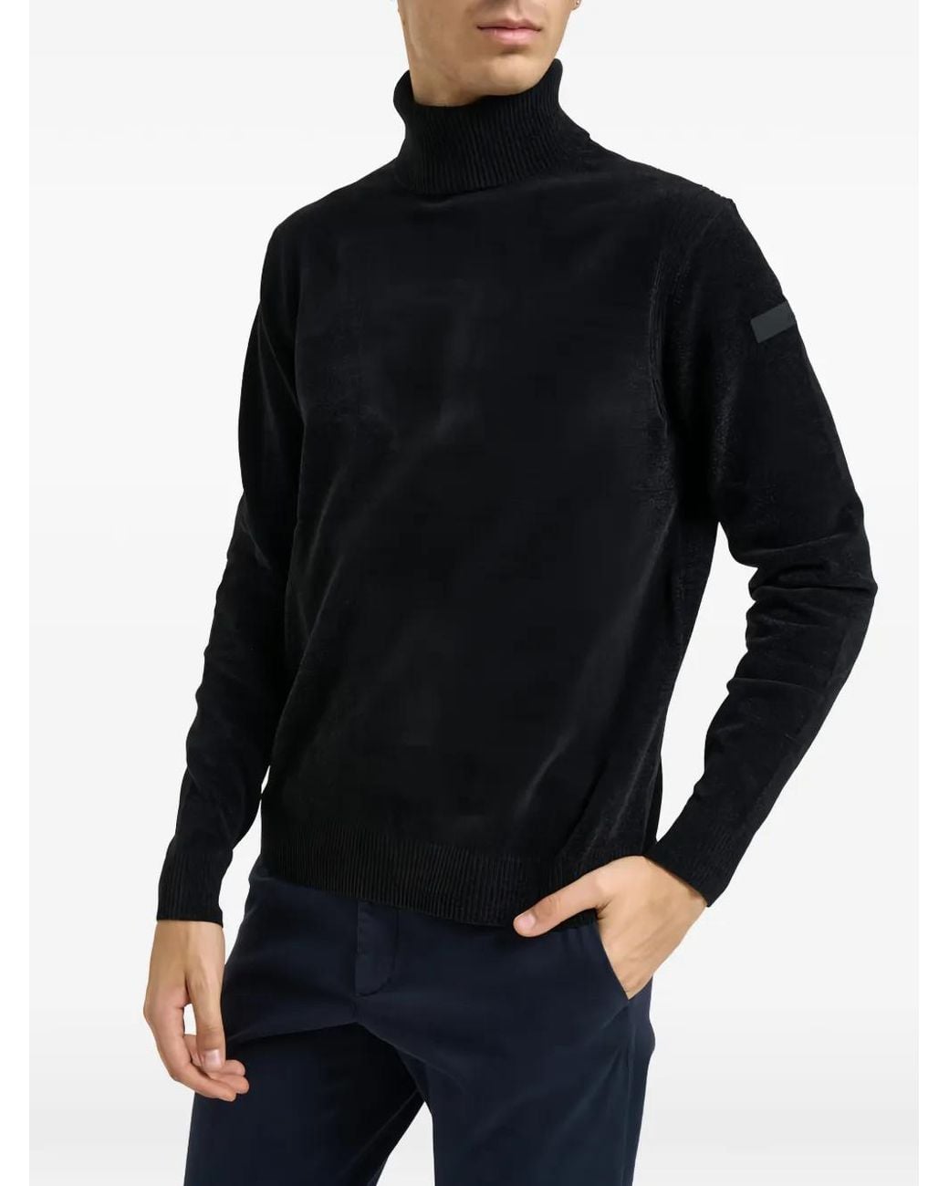 Rrd Black Roll-Neck Chenille-Texture Sweater for men