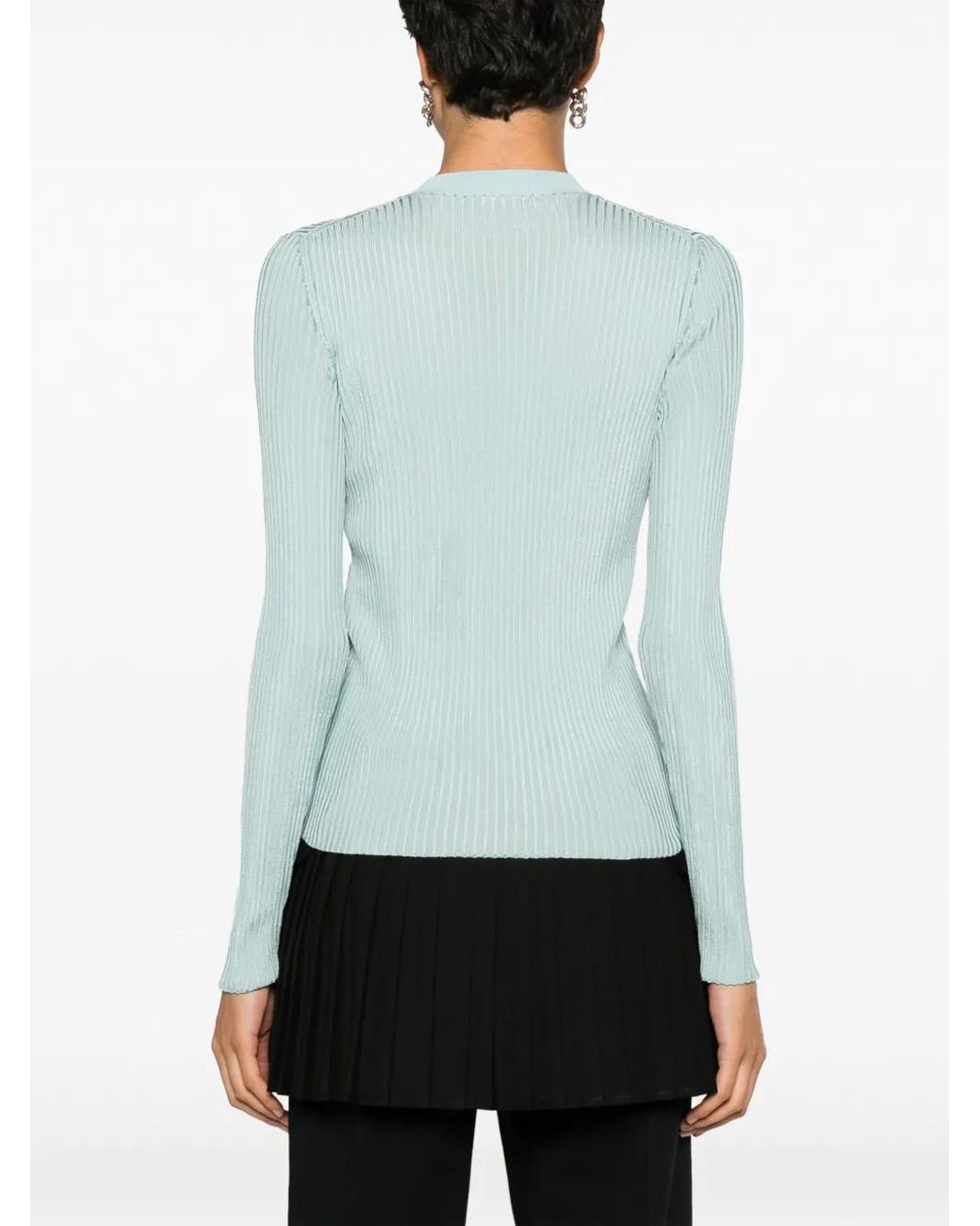 Fendi Blue Colour-Block Ribbed-Knit Silk-Blend Top