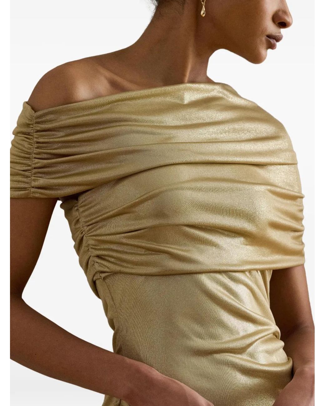 Ralph Lauren Metallic Robe Mi-Longue Métallisée À Épaules Dénudées