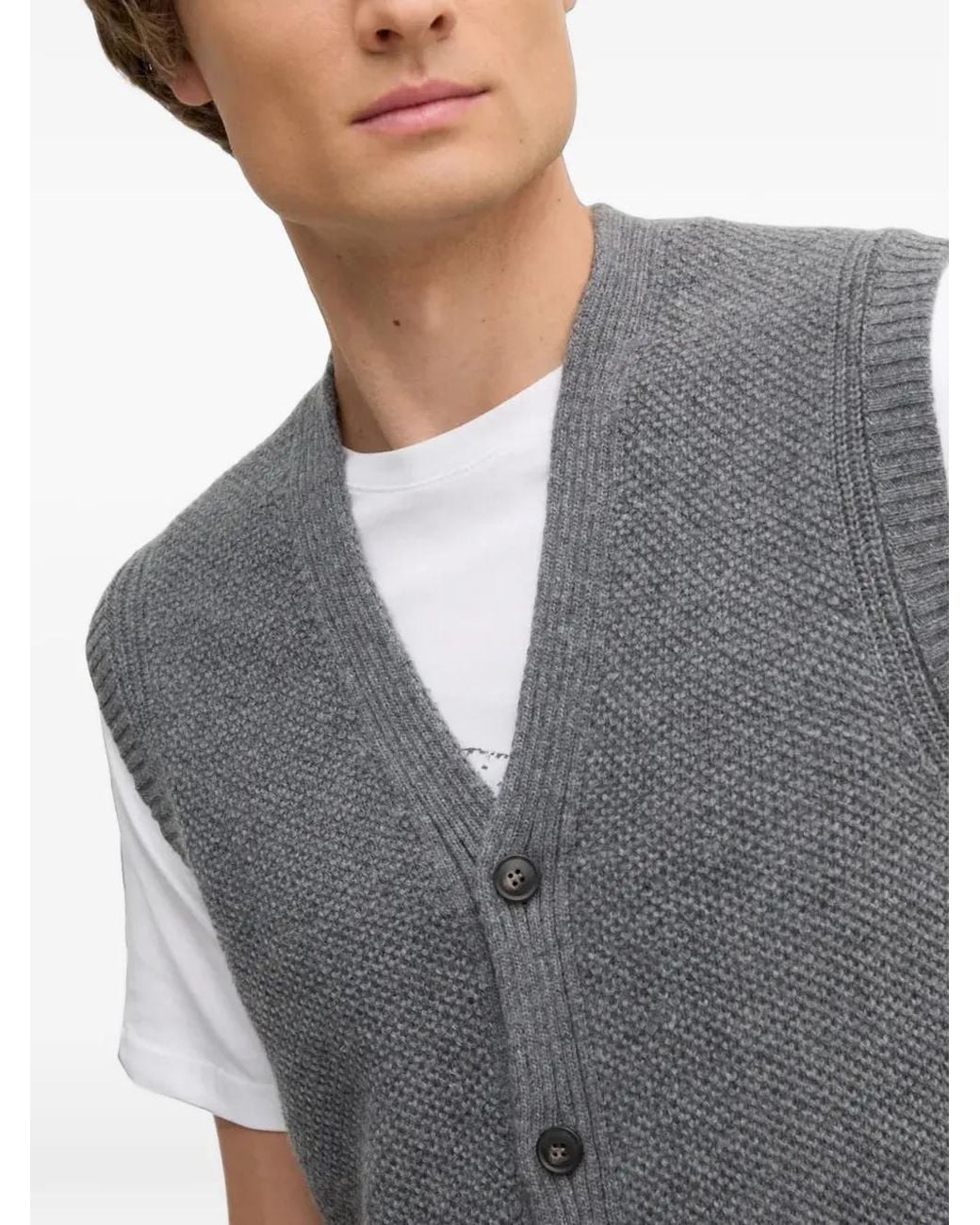 Benetton Gray Buttoned Knitted Vest for men