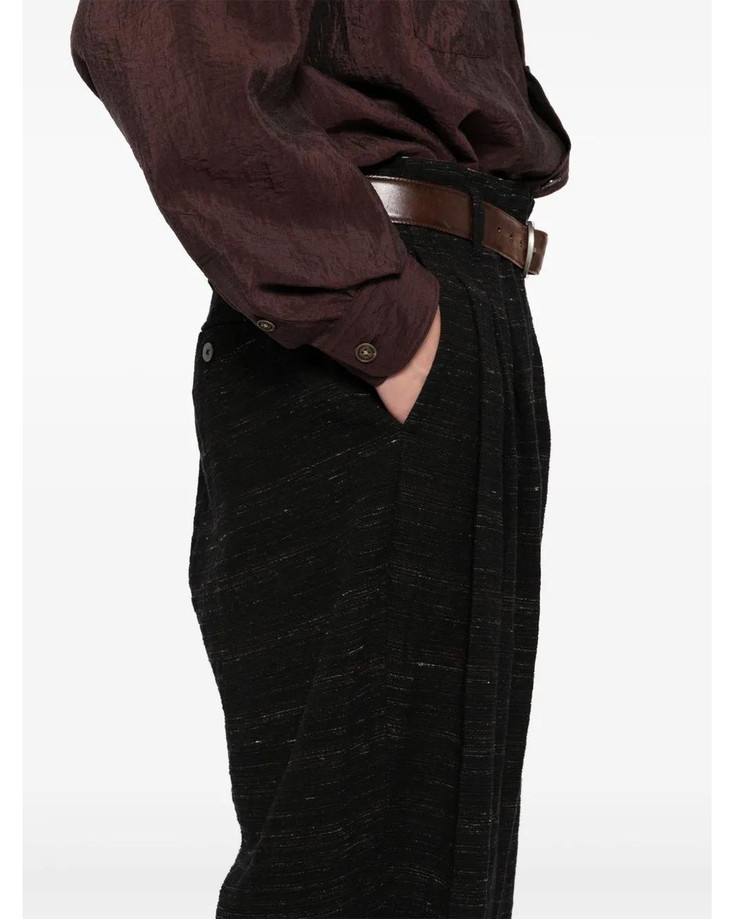 CALMLENCE Black Triple Pleated Tapered Trousers for men