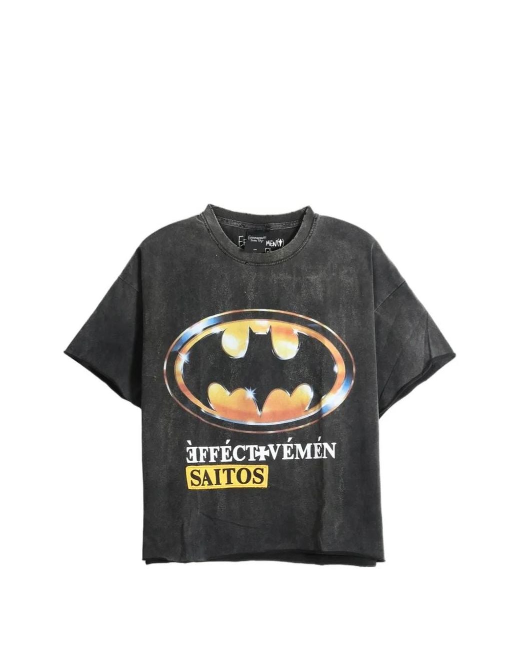 SAITOS Black Batman Patch Distressed T-Shirt