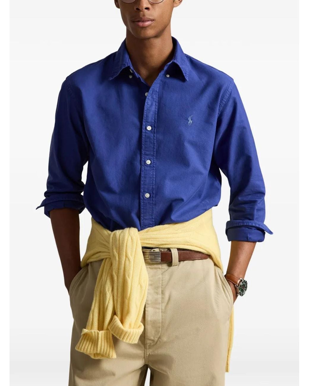 Polo Ralph Lauren Blue Button-Down Embroidered-Logo Shirt for men