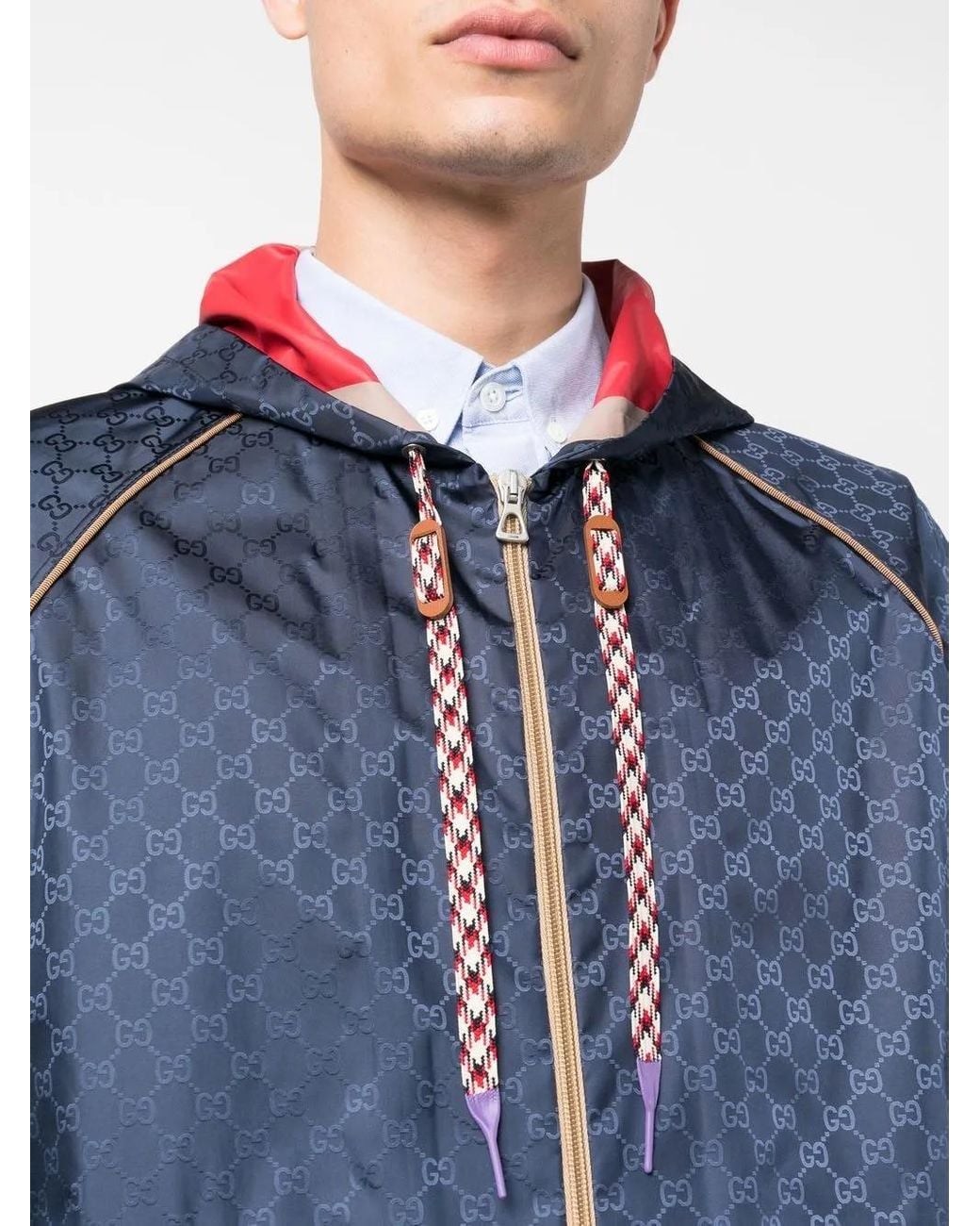 Gucci Blue Gg Supreme-Jacquard Hooded Jacket for men