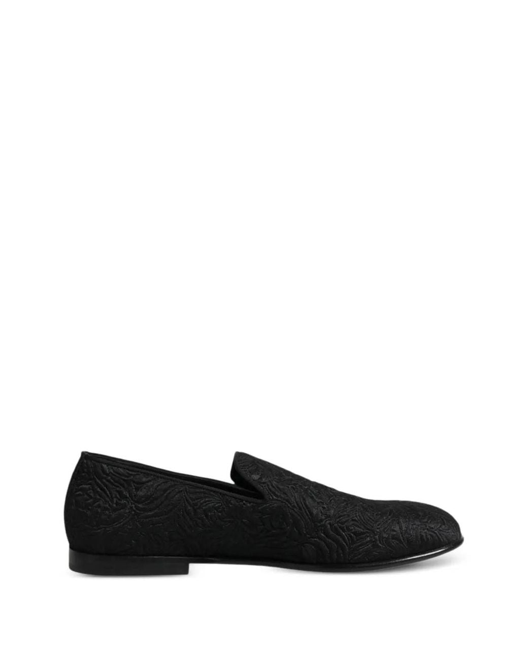 Dolce & Gabbana Black Floral-Jacquard Loafers for men