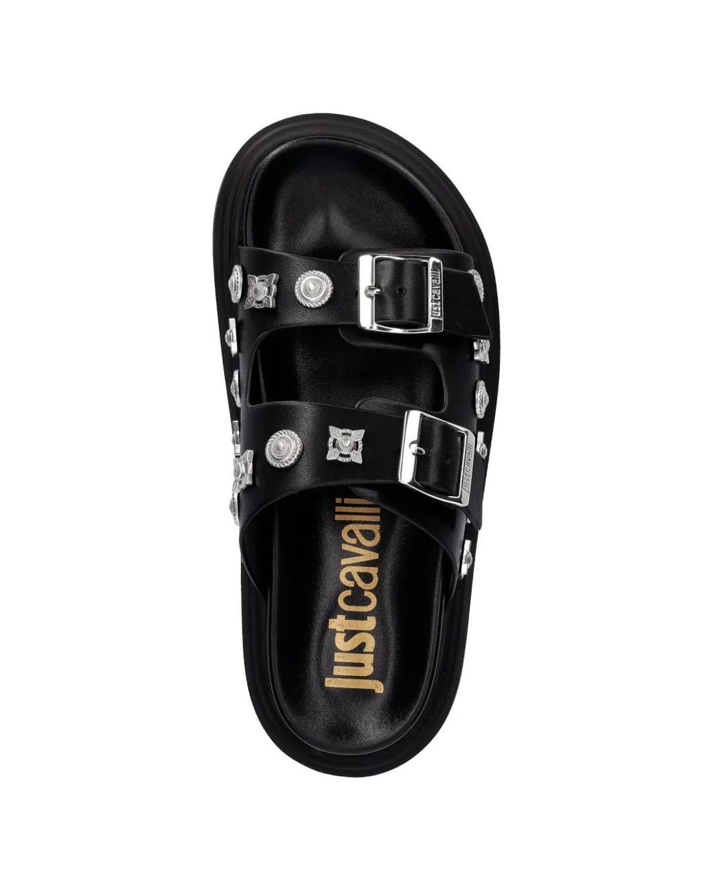 Just Cavalli Black Stud-Embellished Buckle-Fastening Sandals
