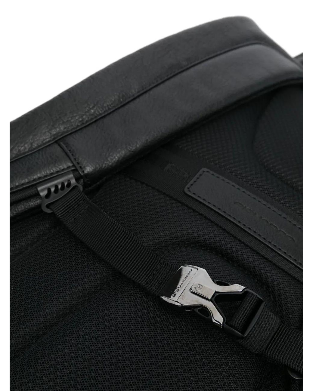 Piquadro Black Leather Laptop Backpack for men