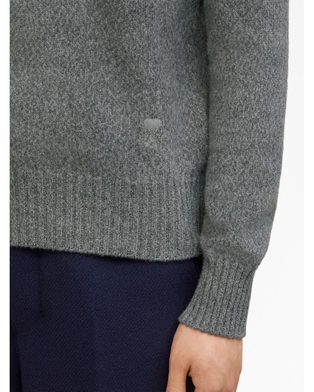 AMI Gray Ami De Coeur Cashmere Sweater - Men's - Cashmere/wool for men
