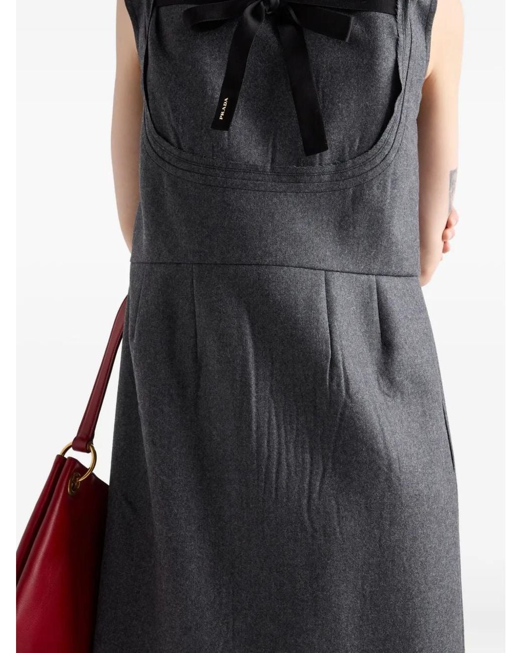 Prada Gray Boat-Neck Flannel Midi Dress