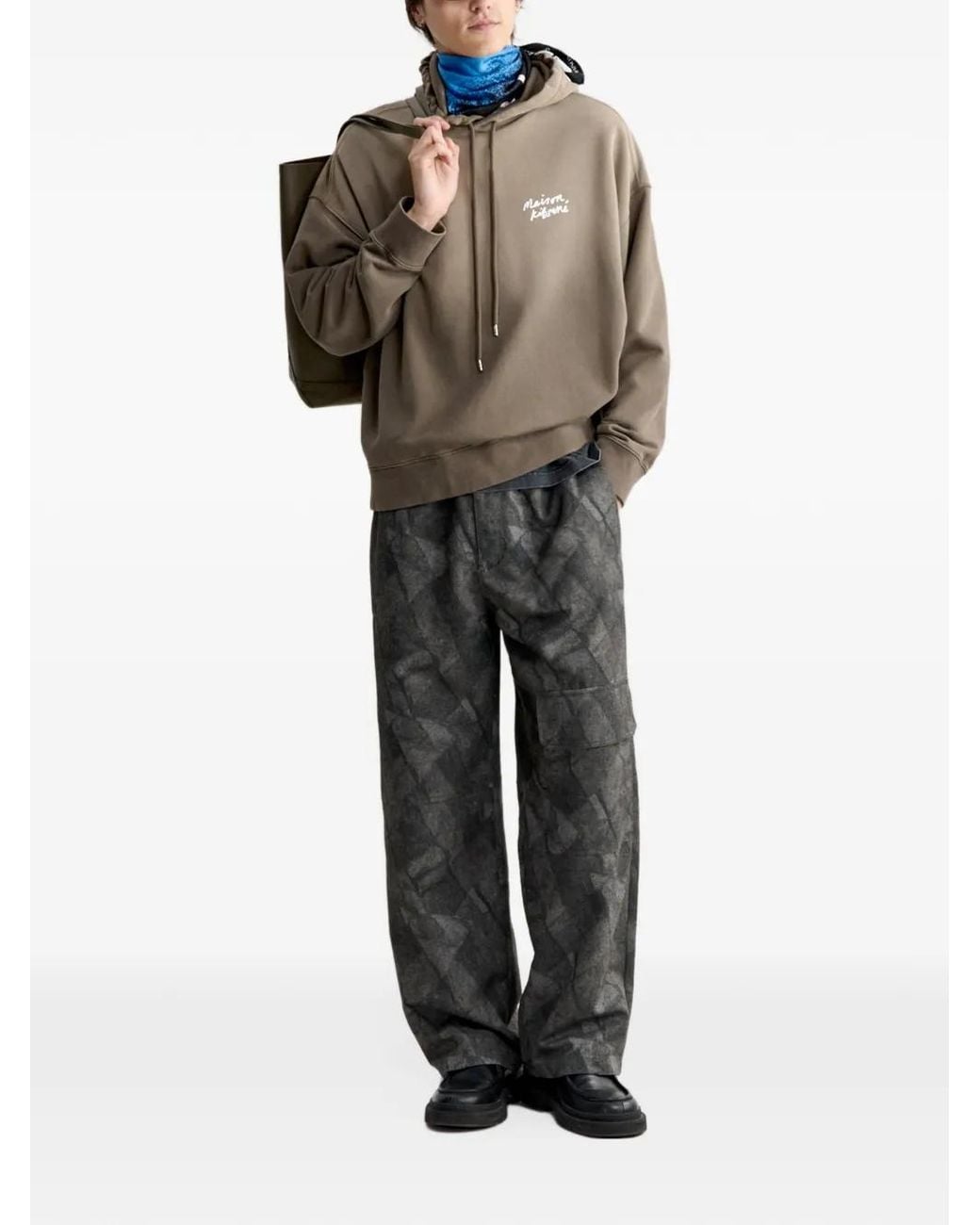 Maison Kitsuné Brown Logo-Print Cotton Hoodie for men