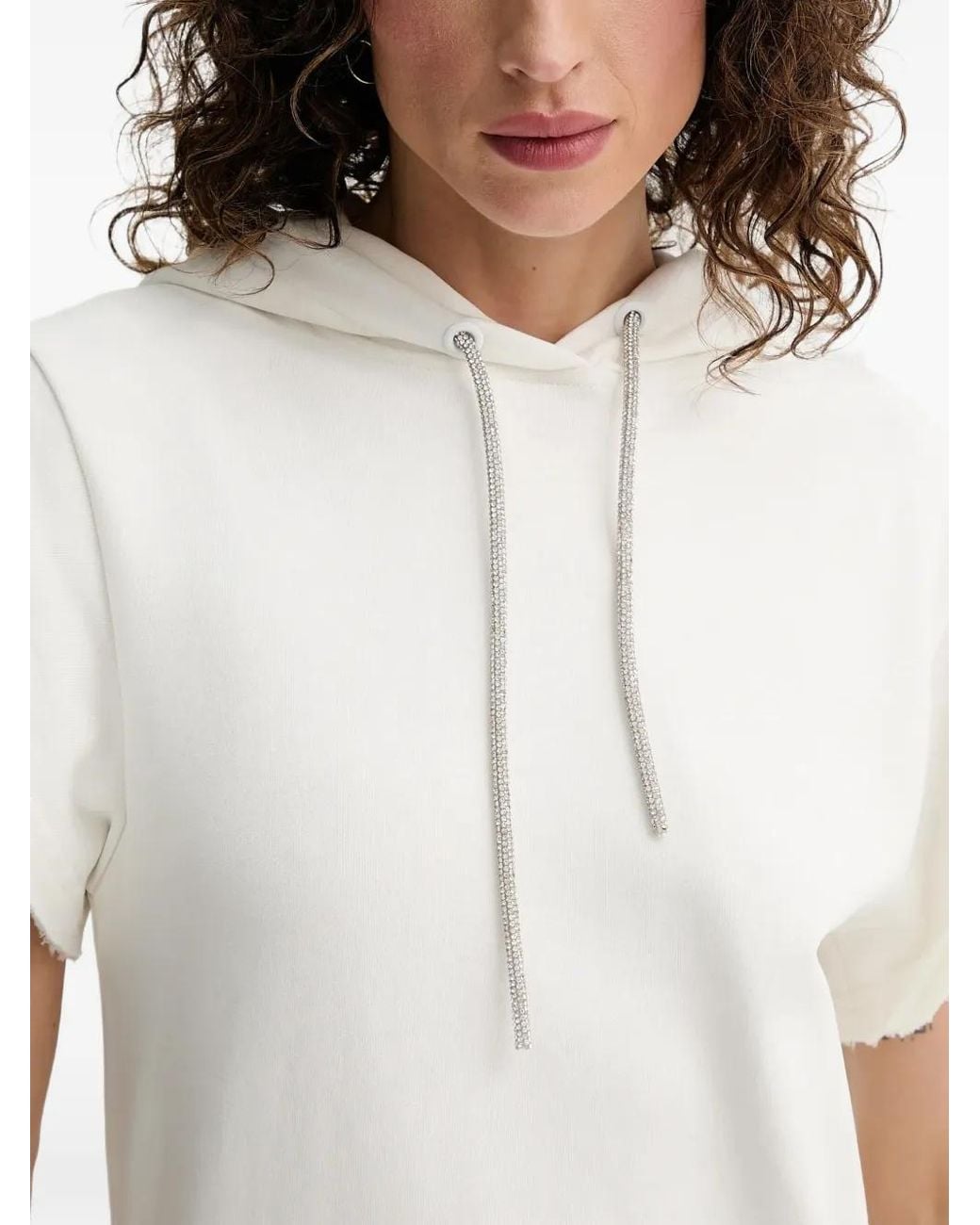 Silvian Heach White Rhinestone Frayed Hoodie