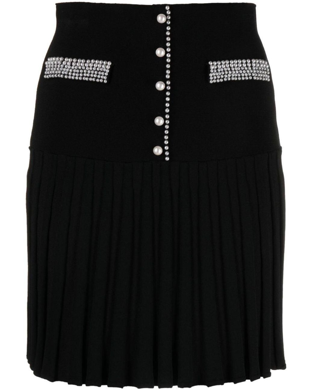 Sandro Pearl-Embellished Knitted Pleated Skirt in Black | Lyst