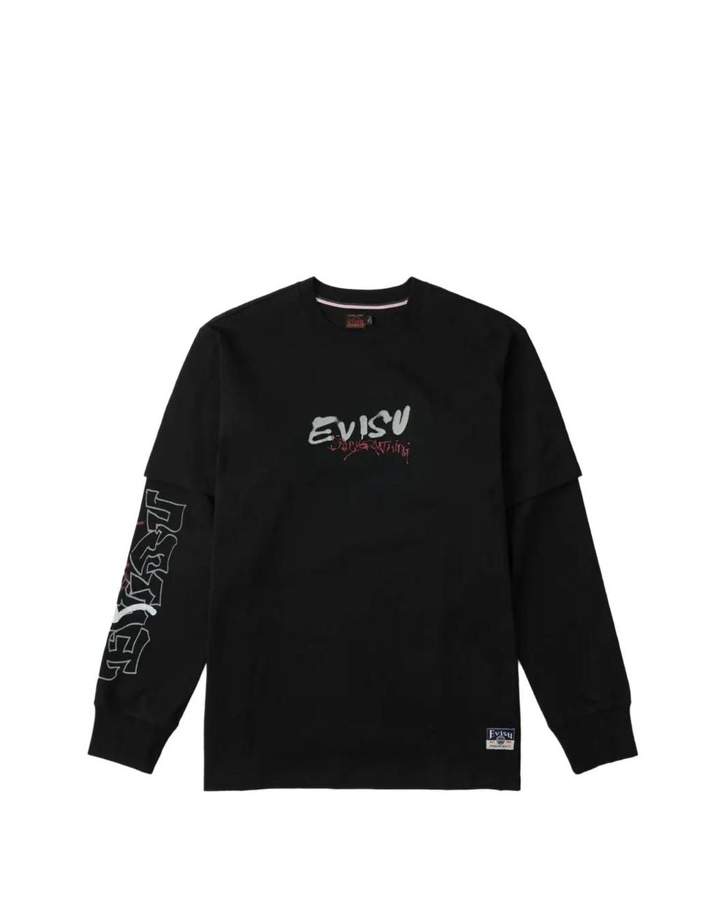 Evisu Black Printed Layered-Sleeve T-Shirt for men