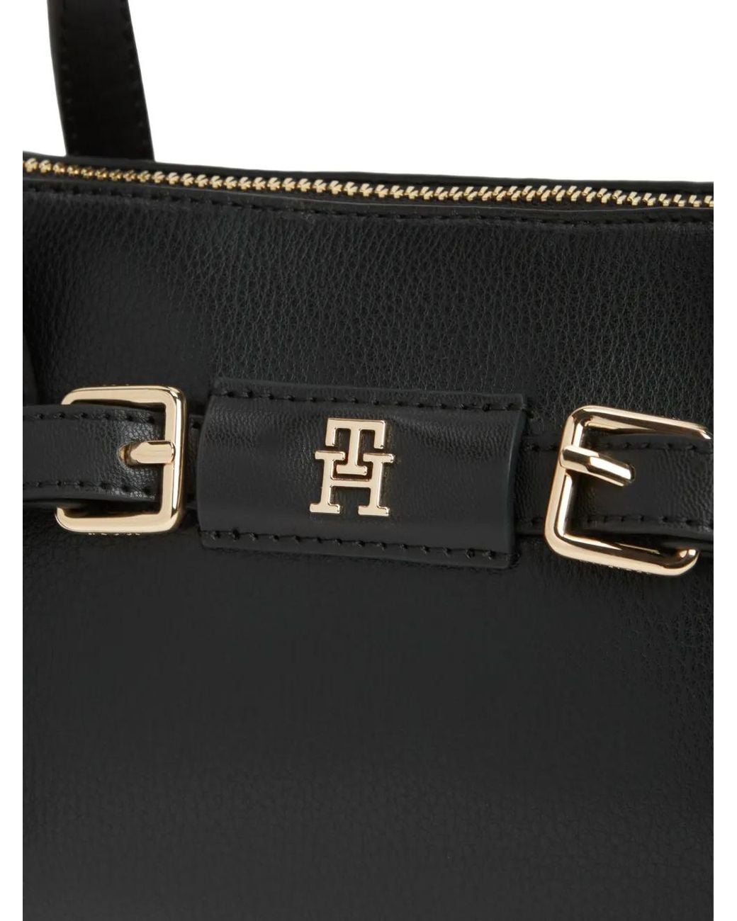 Tommy Hilfiger Black Buckled Logo-Plaque Tote Bag