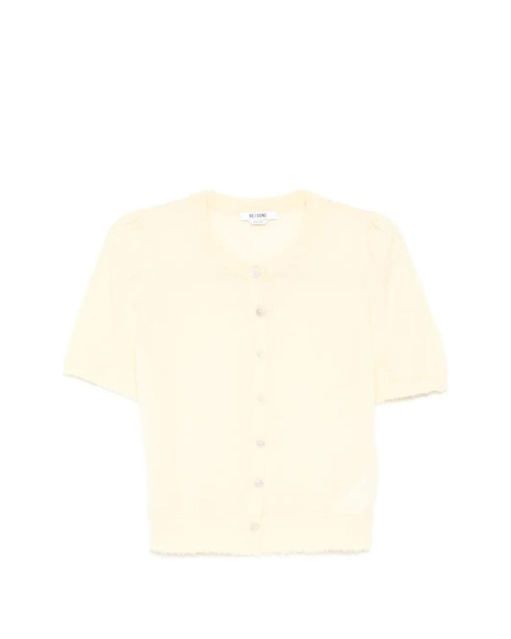 Re/done Natural Short-Sleeve Frayed-Edge Cardigan