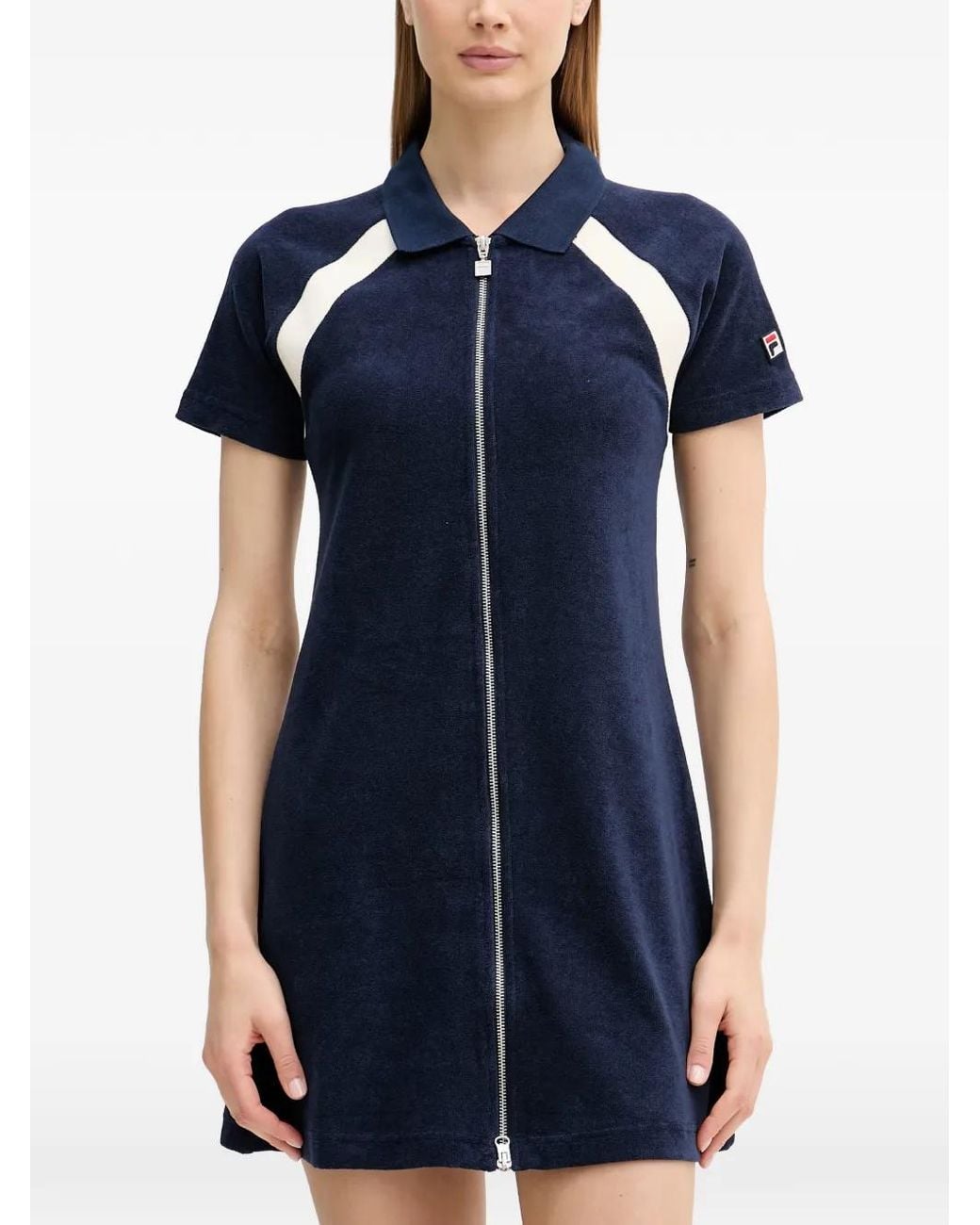 Fila Blue Belfiore Zip-Up Polo-Collar Mini Dress