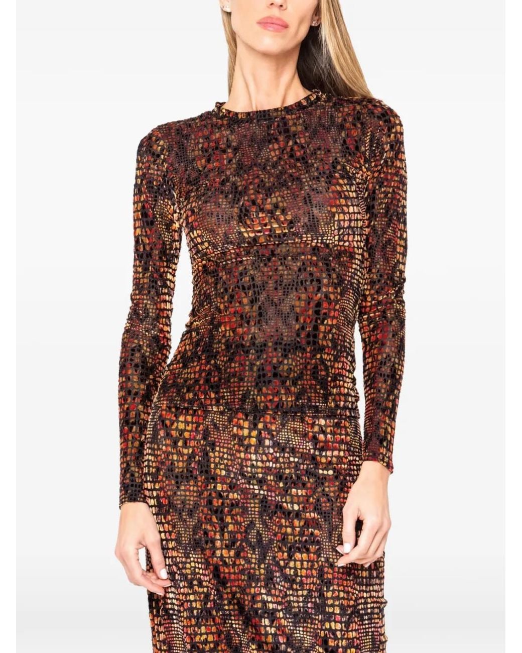 JBQ Red Hugo Mosaic-Print Ruched Top