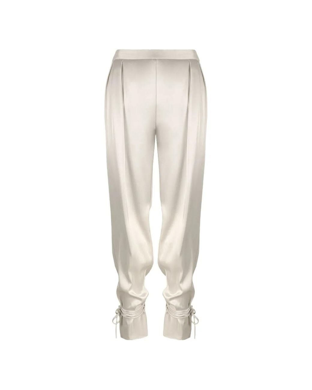 Contessa Mills White Mane Pleated Tie-Cuff Trousers