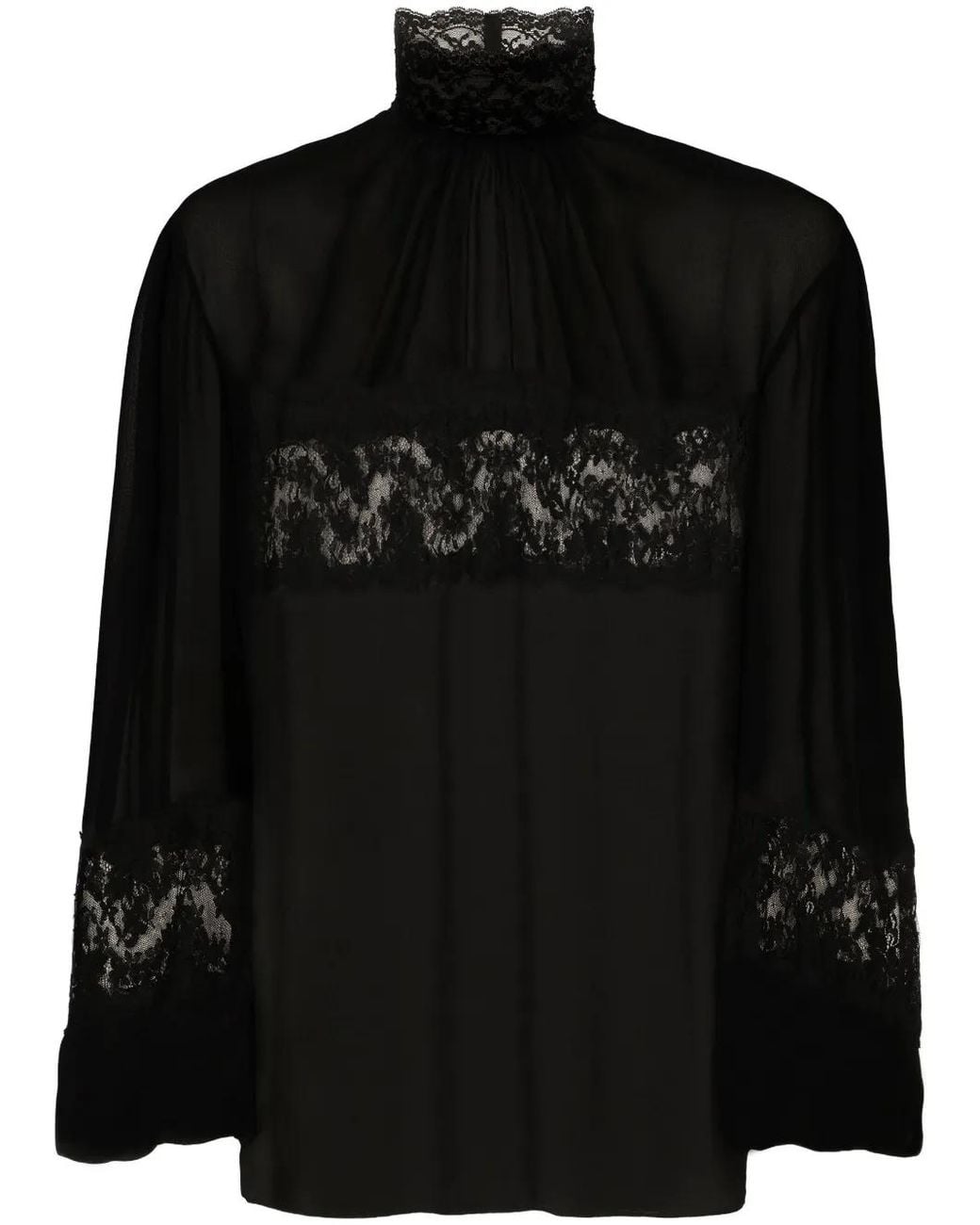 Dolce & Gabbana Black Lace Detail Silk Blouse