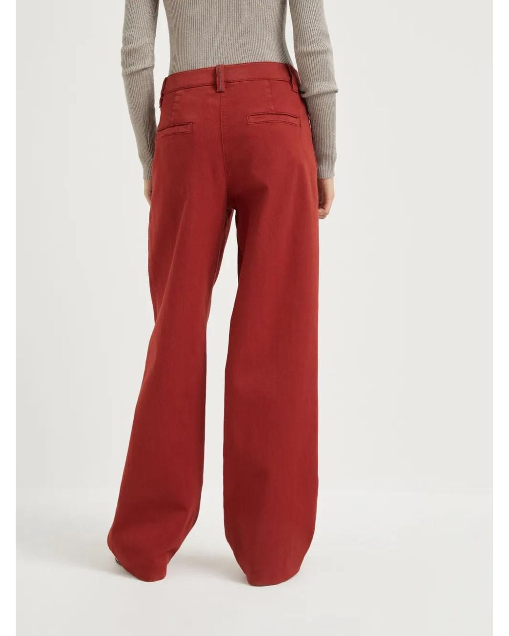 Brunello Cucinelli Red Mid-Rise Cotton Denim Straight-Leg Pants
