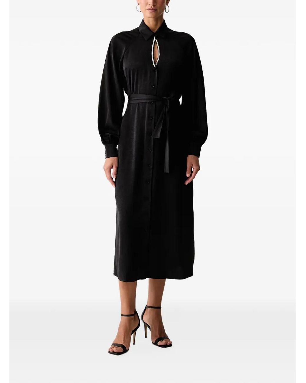 Fracomina Black Crystal-Embellished Belted Midi Dress