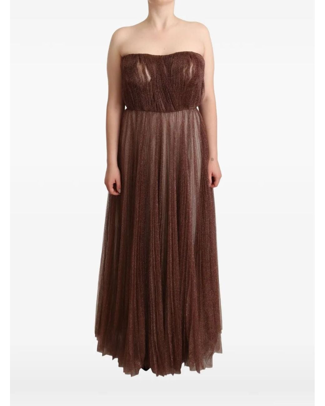 Dolce & Gabbana Brown Glitter-Finish Pleated Maxi Dress