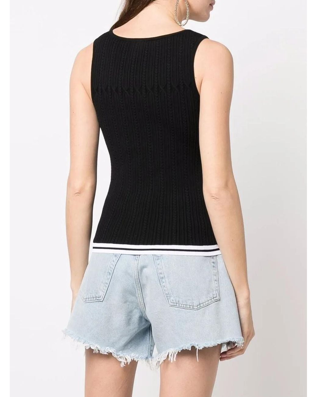 Sonia Rykiel Black Logo-Embroidered Pointelle-Knit Tank Top