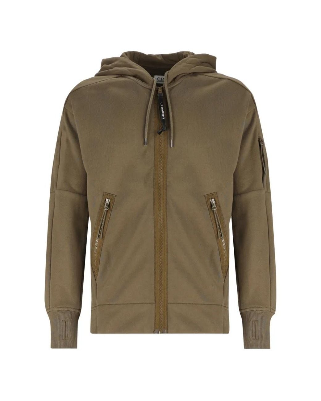 C P Company Green Lens-Detailed Zip-Up Hoodie for men